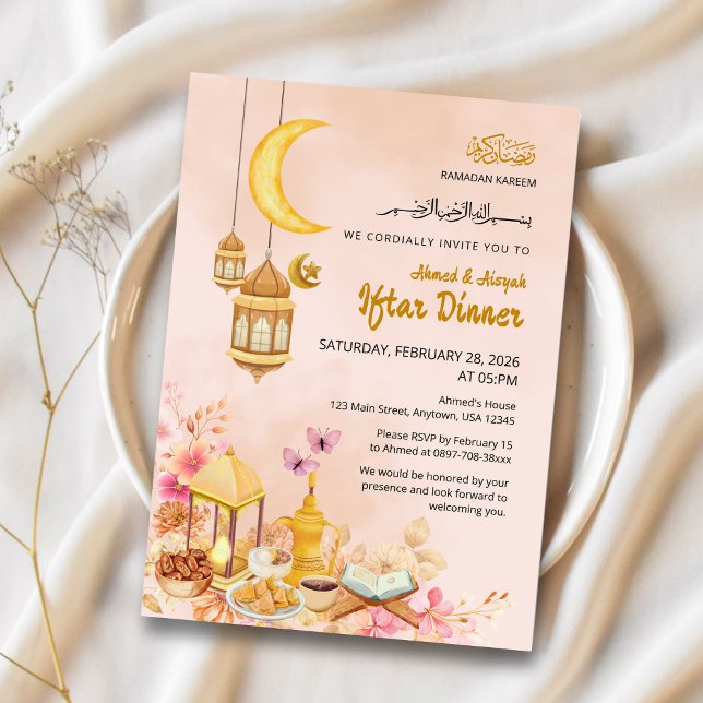 Convite Peach & Gold Lantern Design (Criador carregado)