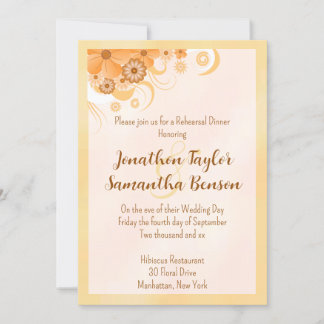 Convite Peach Hibiscus Dourado de Ivory Janto de Ensaios F