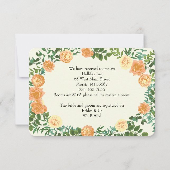 Convite Peach & Ivory Peony & Rosa Floral Information Card (Frente)