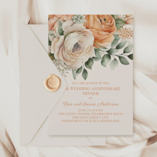 Convite Peach Laranja Creme Floral 25º Aniversário