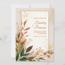 Convite Peach Leaf Gold Stardust Wedding
