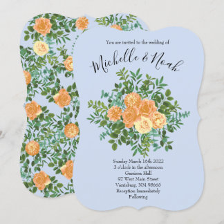 Convite Peach & Light Blue Peony & Rosa Floral Weding