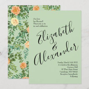 Convite Peach & Light Green Peony & Rosa Floral Weding