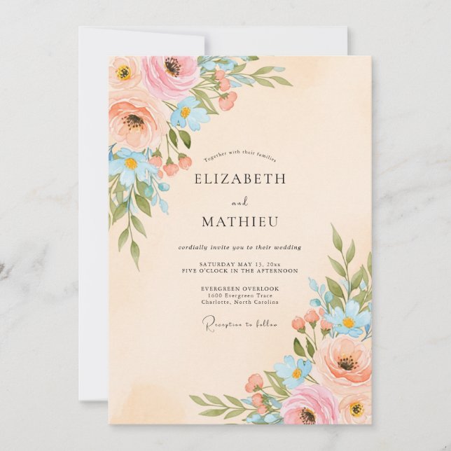Convite Peach Lustrous Spring Wedding (Frente)