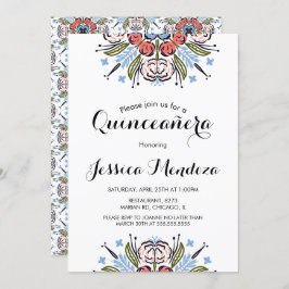 Convite Peach Mão Desenhada Quinceañera Floral Doce 16