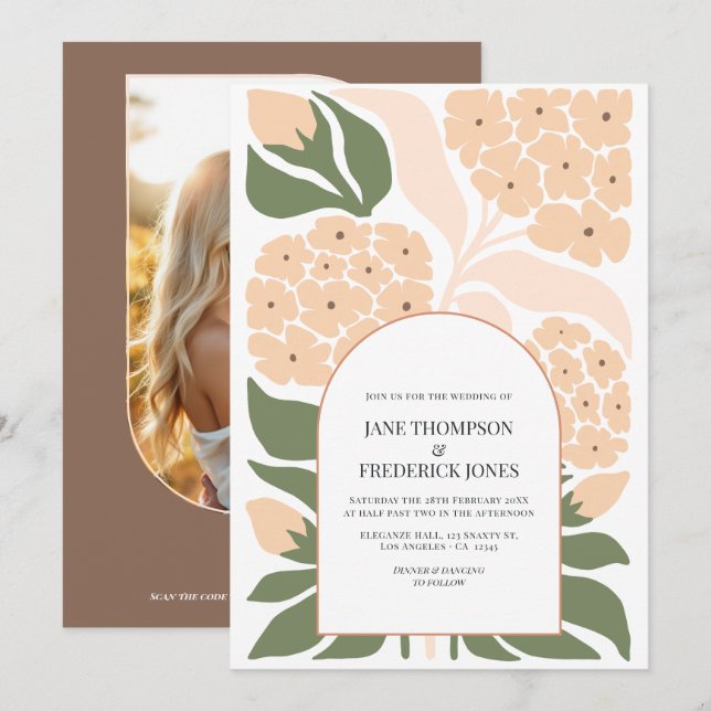 Convite Peach Mist Abstract Floral Modern Spring Wedding (Frente/Verso)