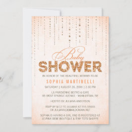 Convite Peach Orange Glitter Chá de fraldas
