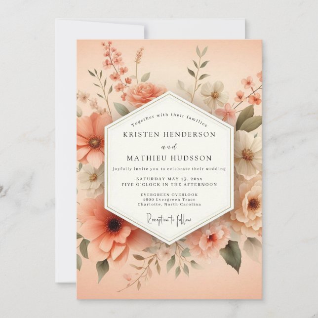 Convite Peach Painterly Bloom Wedding (Frente)