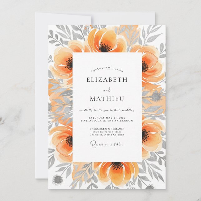 Convite Peach Picturesque Botanical Wedding (Frente)