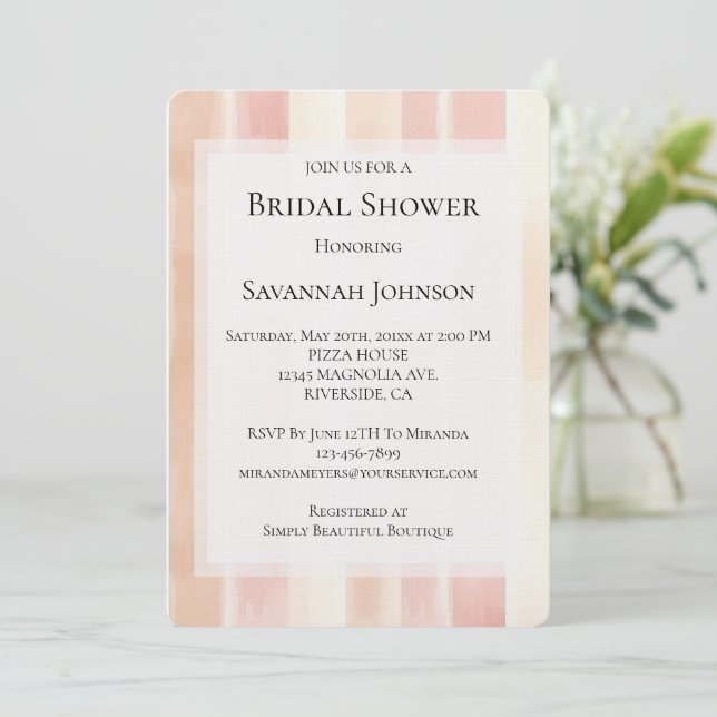 Convite Peach Pink Cream Stripes Bridal Shower (Em pé/Frente)