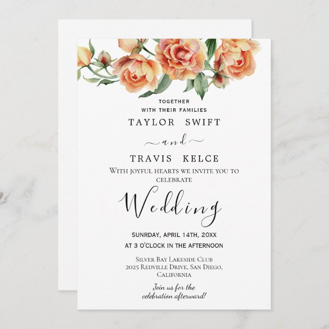 Convite Peach Pink Peony Wedation (Frente/Verso)