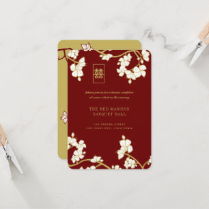 Convite Peach/Plum Blossomo Felicidade Dupla Recepção Verm