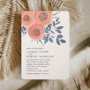 Convite Peach Poppies Moderno Casamento Floral