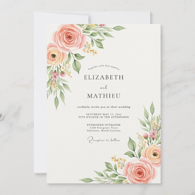 Convite Peach Pristine Spring Wedding (Frente)
