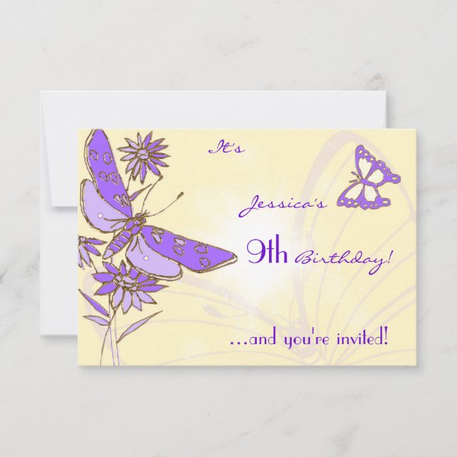 Convite Peach Purple Butterfly Invitation Card (Frente)