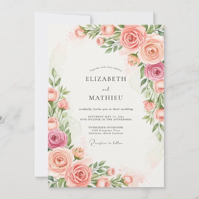 Convite Peach Resplendent Spring Wedding (Frente)
