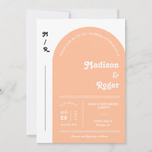 Convite Peach Retro Arch Photo QR Code RSVP Groovy