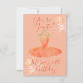 Convite Peach Rosa Dourado Ballerina Vestido Floral Perfum