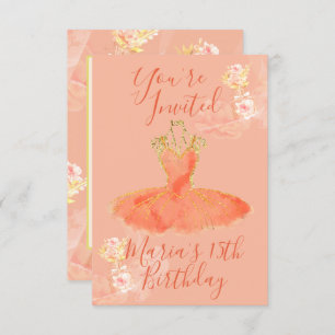Convite Peach Rosa Dourado Ballerina Vestido Floral Perfum