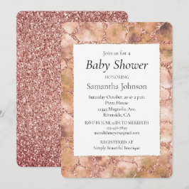 Convite Peach Rosa Glitter Giraffe Impressão
