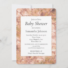 Convite Peach Rosa Glitter Giraffe Impressão