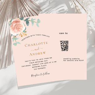 Convite Peach rosa ouro verde QR RSVP detalhes do casament