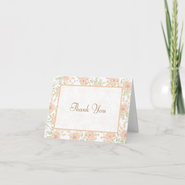 Convite Peach Rose Wedding Thank You Cards (Frente)