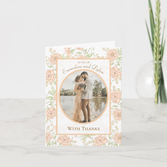 Convite Peach Rose Wedding Thank You Cards Photo (Frente)