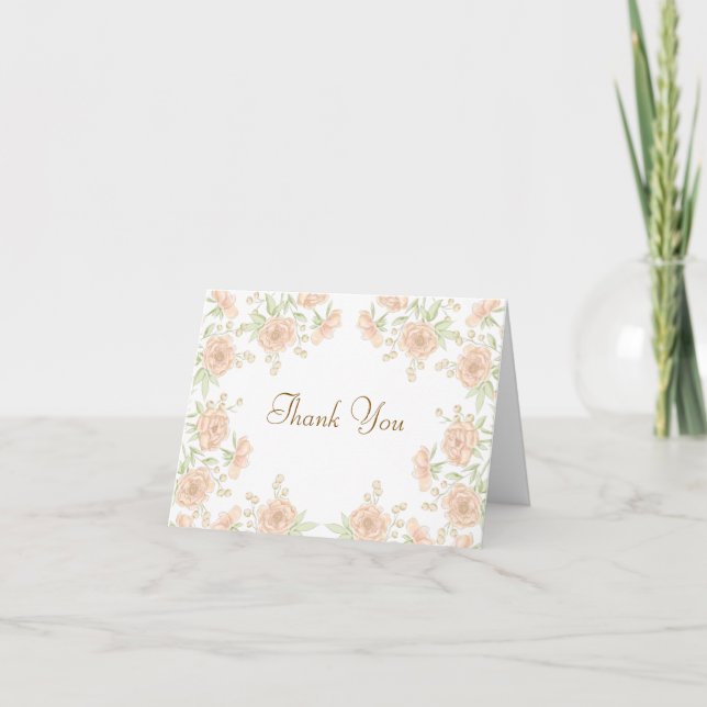 Convite Peach Rose Wedding Thank You Note Card (Frente)
