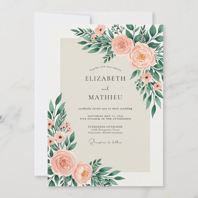 Convite Peach Sage Alluring Spring Wedding (Frente)