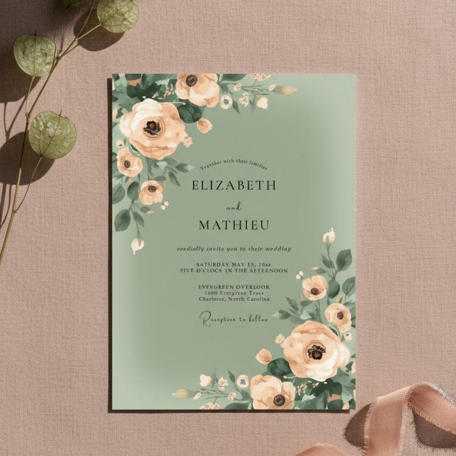 Convite Peach Soft Bloom Wedding (Criador carregado)