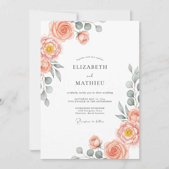 Convite Peach Stately Spring Wedding (Frente)
