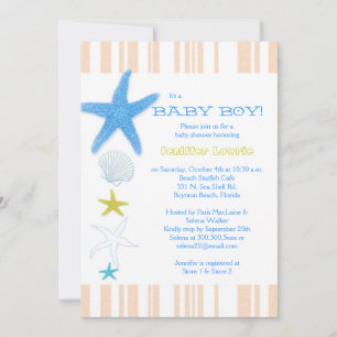 Convite Peach Stripes Chá de fraldas Blue Beach Baby Boy
