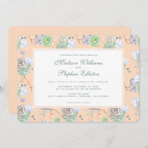 Convite Peach Succulents Floral Watercolor - Casamento