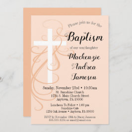 Convite Peach Swirl Cross Baptism