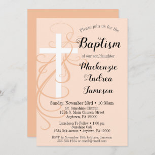 Convite Peach Swirl Cross Baptism