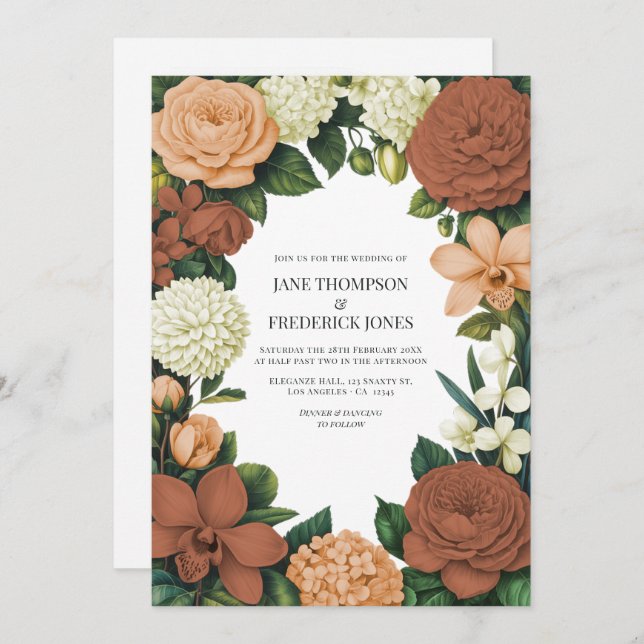 Convite Peach, Terracotta & Cream Floral Wedding (Frente/Verso)