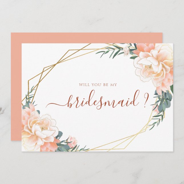 Convite Peach Terracotta Dourado Você Será Minha Porta-Voz (Frente/Verso)