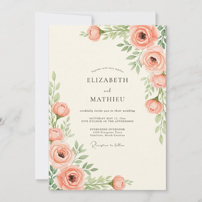 Convite Peach Tranquil Spring Wedding (Frente)