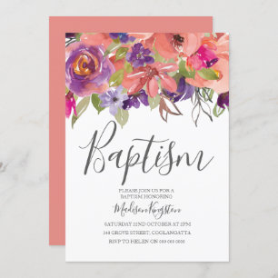 Convite Peach Tropical Flowers Boy Baptism Invite