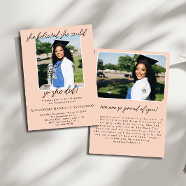 Convite Peach Two Photo Script Graduation Announcement 