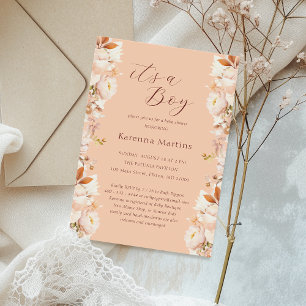 Convite Peach Vintage Floral Fall É um Chá de fraldas