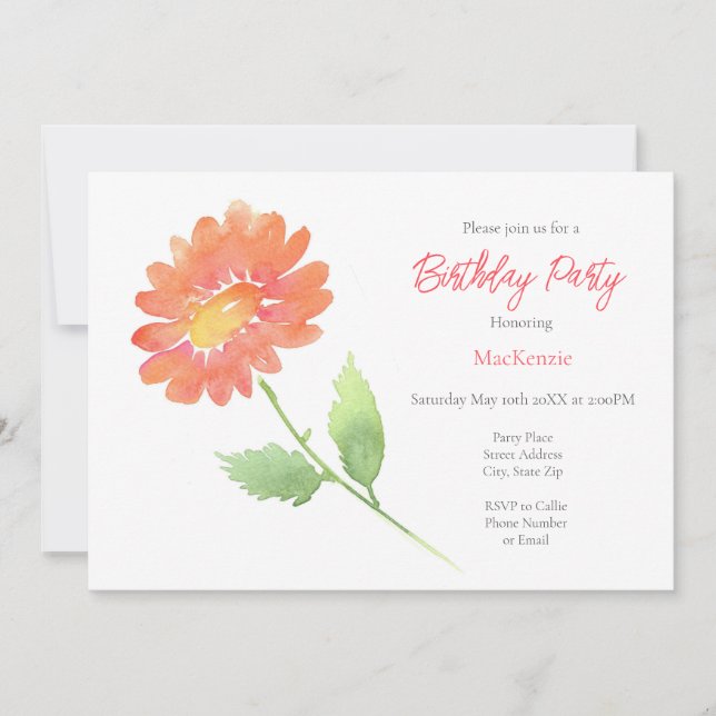 Convite Peach Watercolor Daisy (Frente)