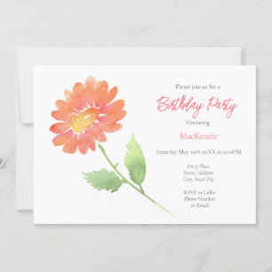 Convite Peach Watercolor Daisy