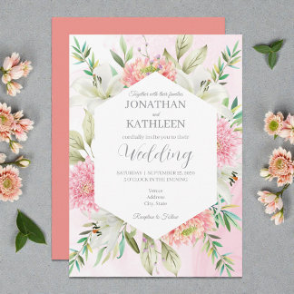 Convite Peach Watercolor Floral Wedding Invitation