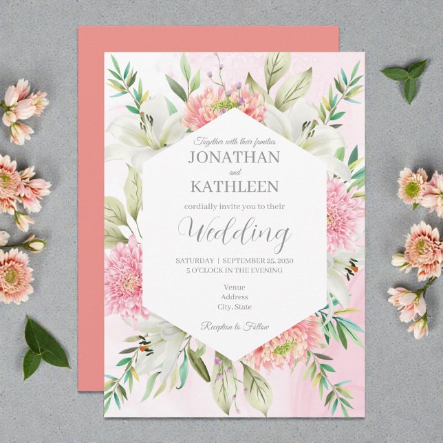 Convite Peach Watercolor Floral Wedding Invitation (Criador carregado)