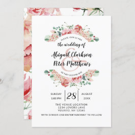 Convite Peach Watercolor Floral Wreath Chic Weds