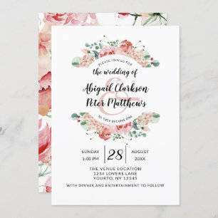 Convite Peach Watercolor Floral Wreath Chic Weds