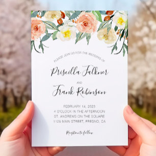 Convite Peach Watercolor Flowers Em Um Casamento