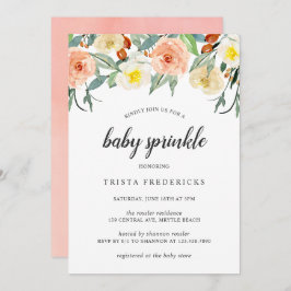 Convite Peach Watercolor Roses Floral Girl Baby Sprinkle